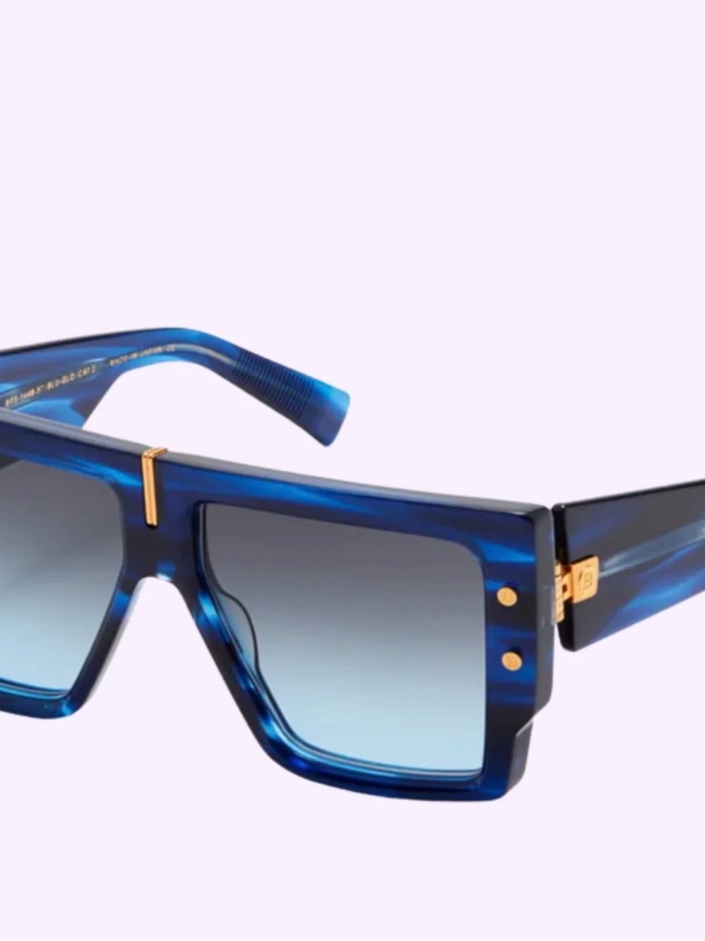 NWT Balmain Blue Gradient Square Shield Sunglasses with Gold Accents